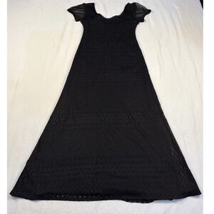 Vintage Superstition New York Black Lace Maxi Dress Cap Sleeve Goth Size 6